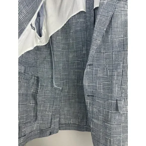 Zara Man Blazer Jacket Plaid Houndstooth Navy Blue & White US Men's Size 42 - Picture 9 of 13